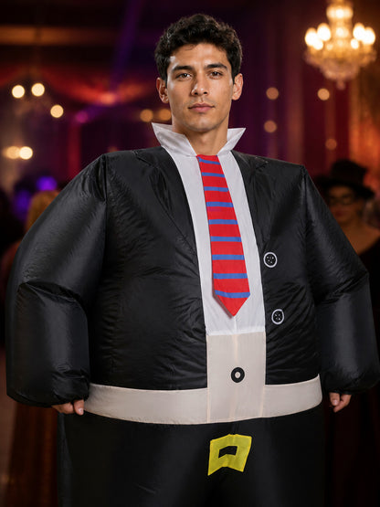 Black Suit Inflatable Costume with Tie and Belt for Halloween on-model view