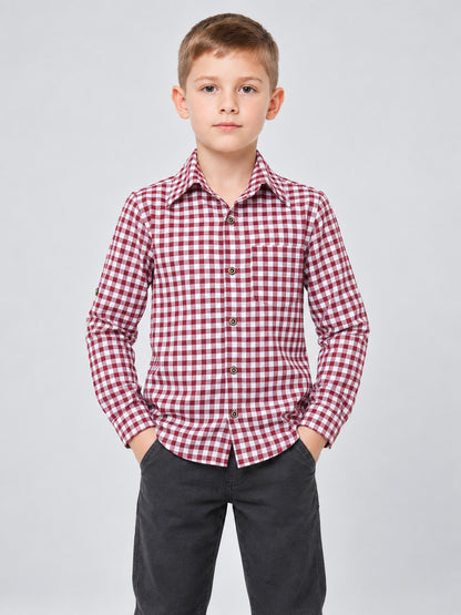 Kids' Long-Sleeve Plaid Shirt in Burgundy