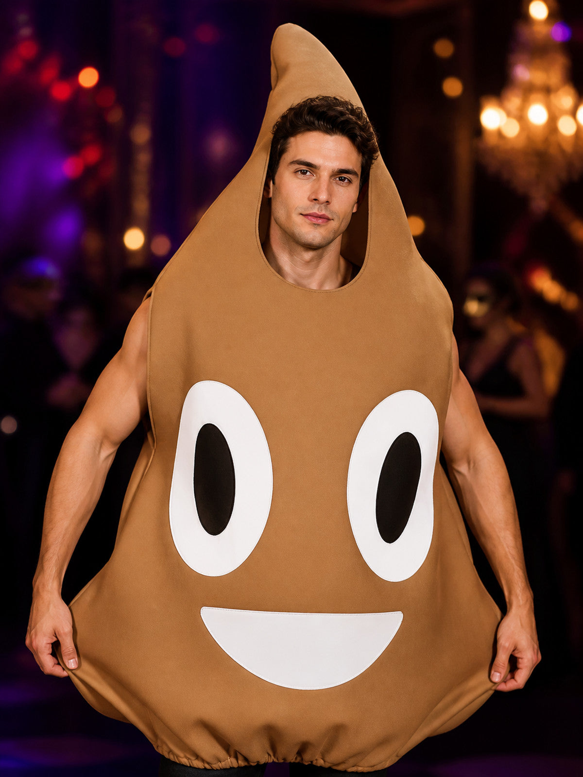 Adult Funny Poop Costume Jumpsuit, Brown Cartoon Halloween Party Outfit on-model view