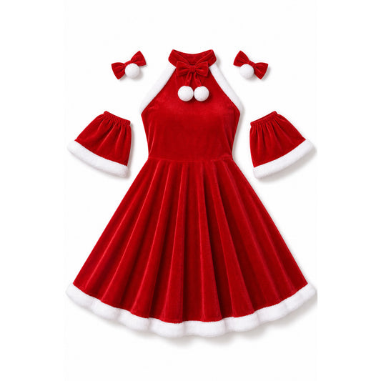 New Year’s Costume Dress with Faux Fur Trim and Clips on-model view