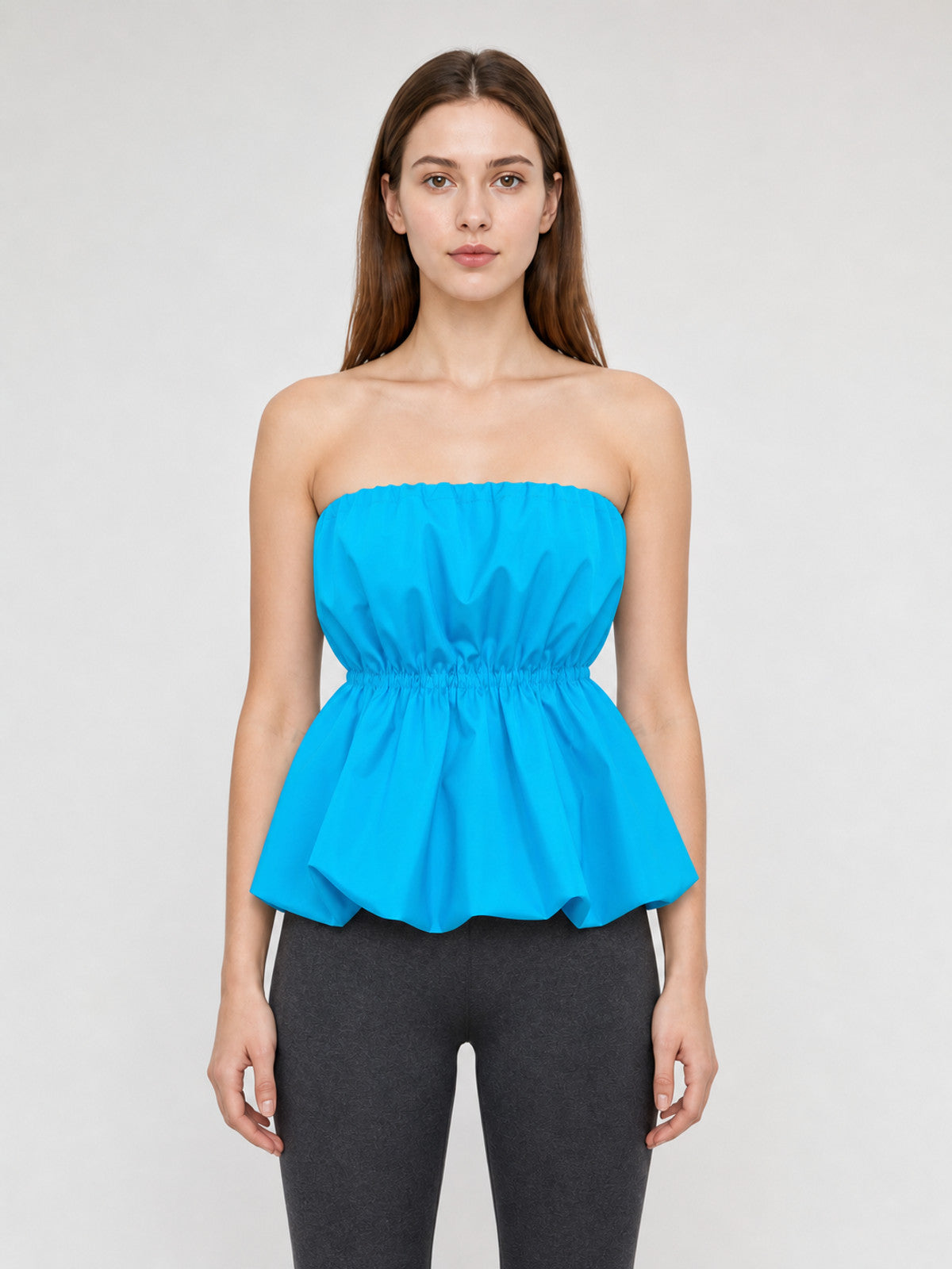 Strapless Dress with Scalloped Edge and Gathering front view