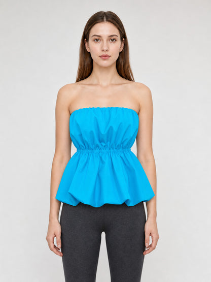 Strapless Dress with Scalloped Edge and Gathering front view