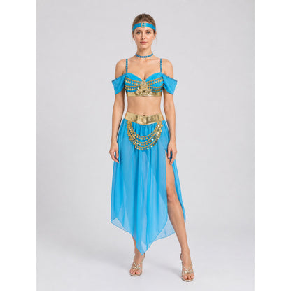 Aladdin and Jasmine Stage Costume, Blue with Gold, M-XL on-model view
