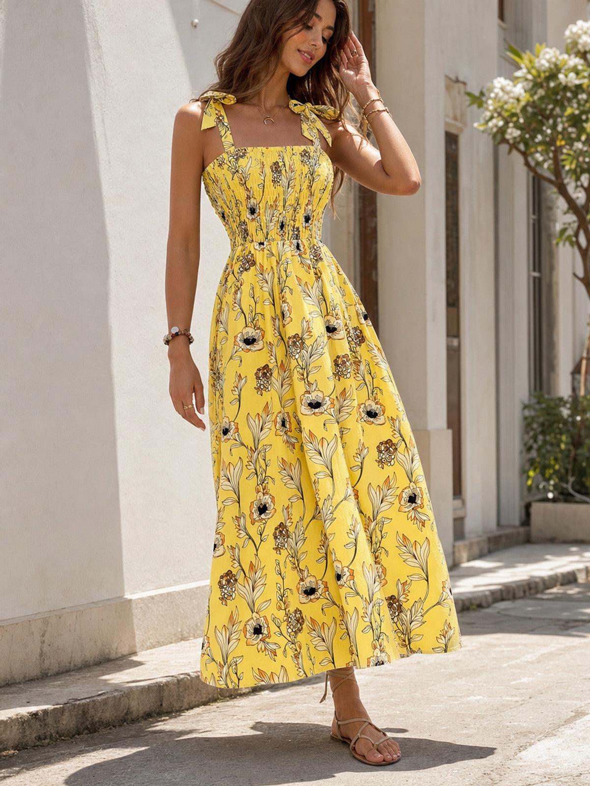 Women's Yellow Floral Maxi Dress