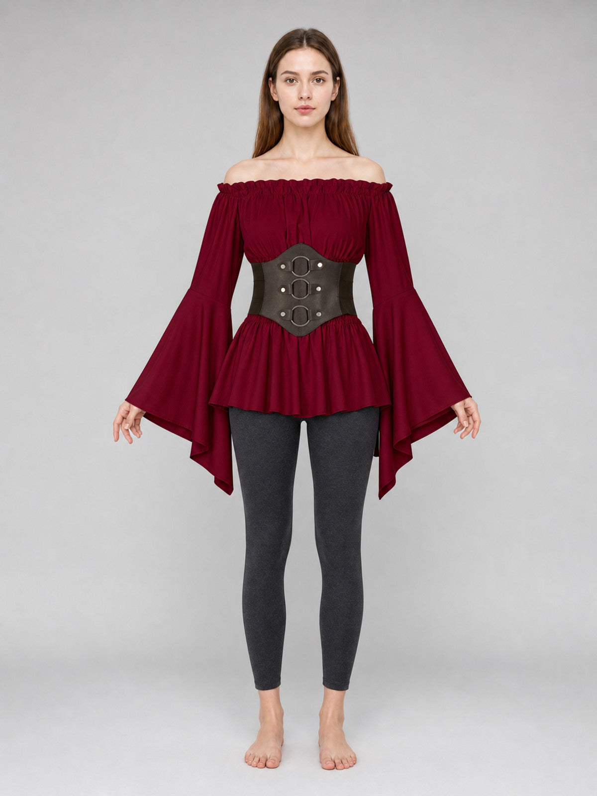 Medieval Red Dress with Belt and Sleeves