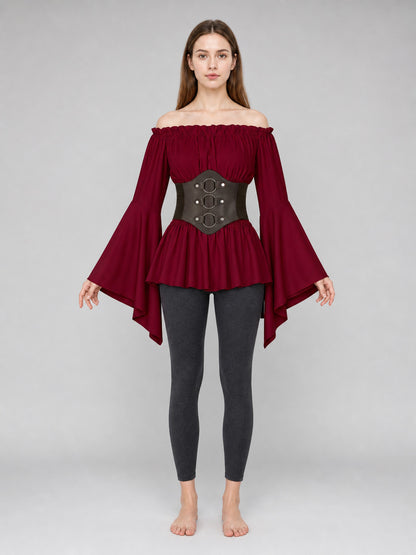Medieval Red Dress with Belt and Sleeves