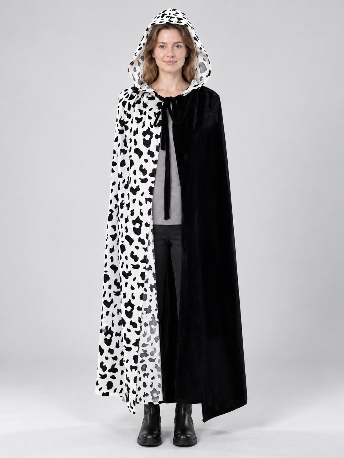 Reversible Hooded Cape Cloak Black and White