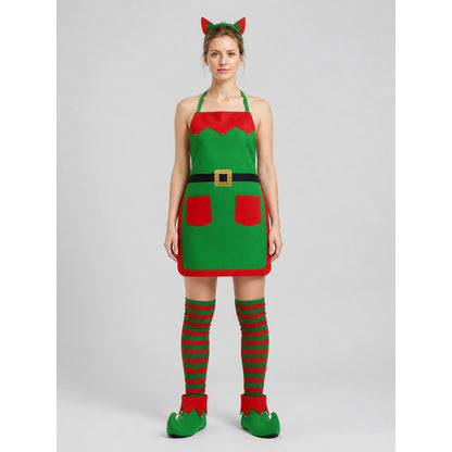 Christmas Elf Costume Apron, 4-Piece Set on-model view