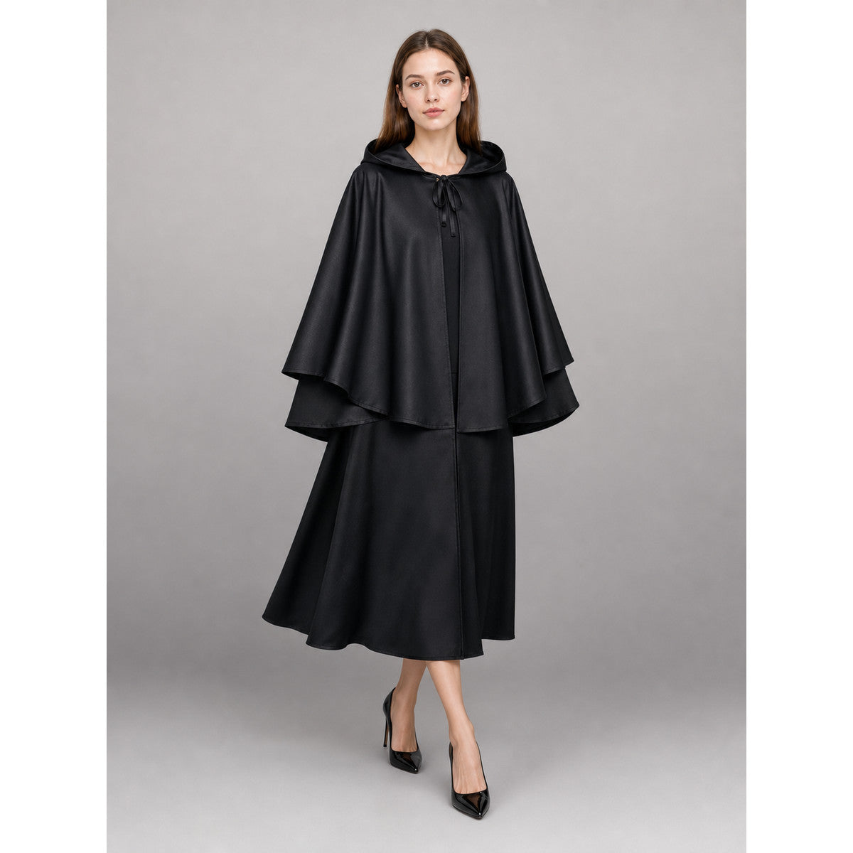Black Hooded Costume Cloak for Cosplay front view