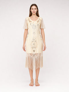 1920s-Style Dress with Fringe and Embellishments