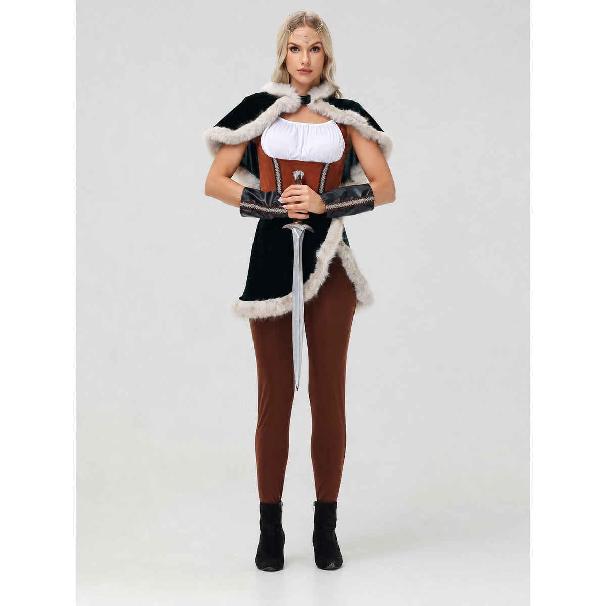 Viking Stage Costume with Cape and Fur Trim