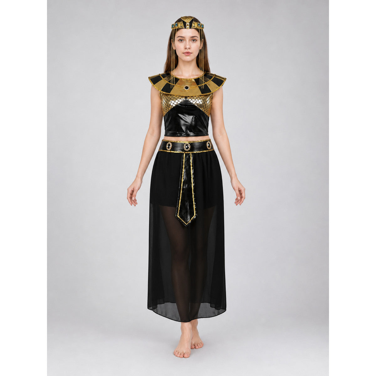 Egyptian XXL costume, black and gold set front view