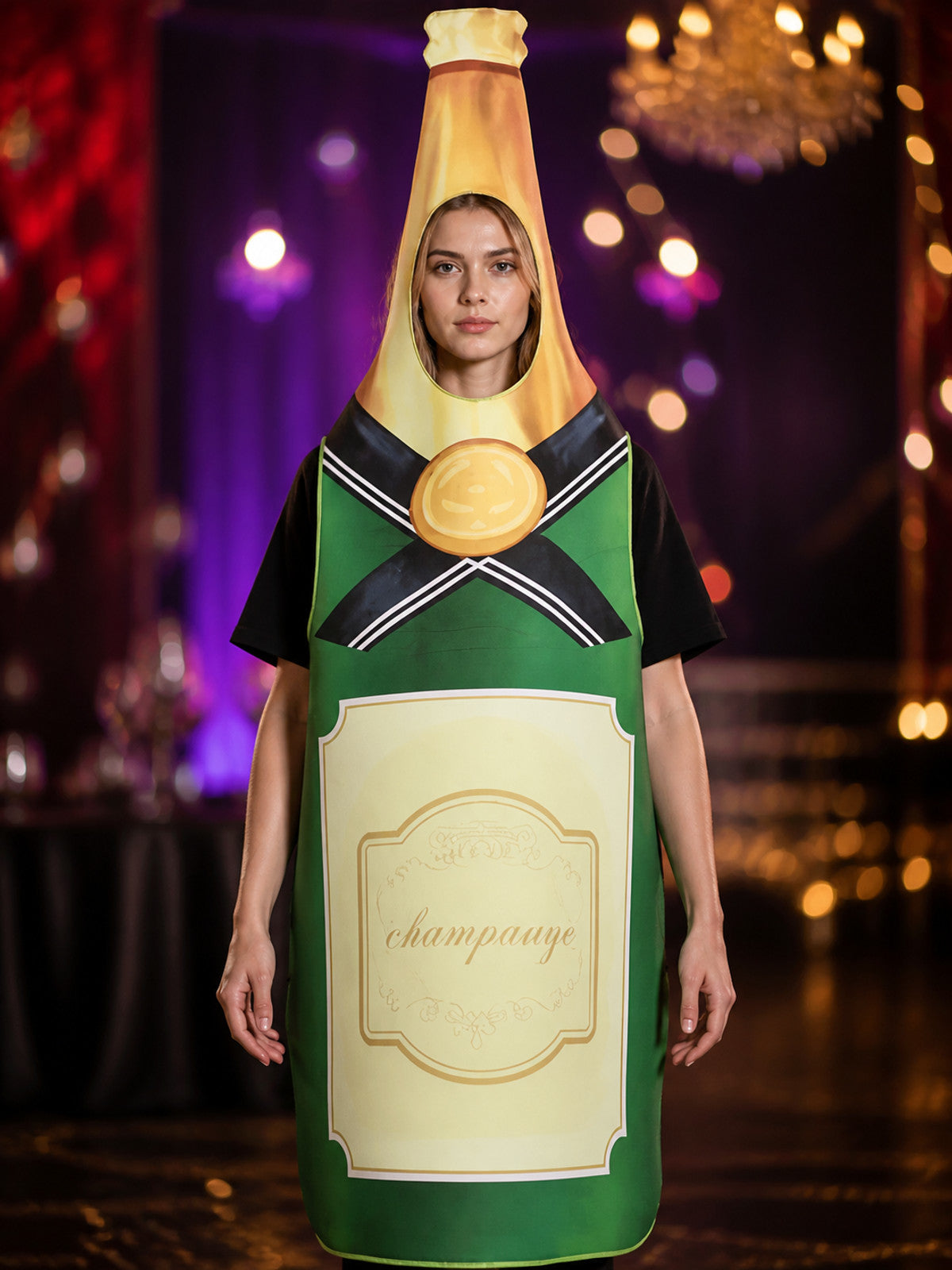 Champagne Bottle Costume, Carnival Costume for Halloween on-model view
