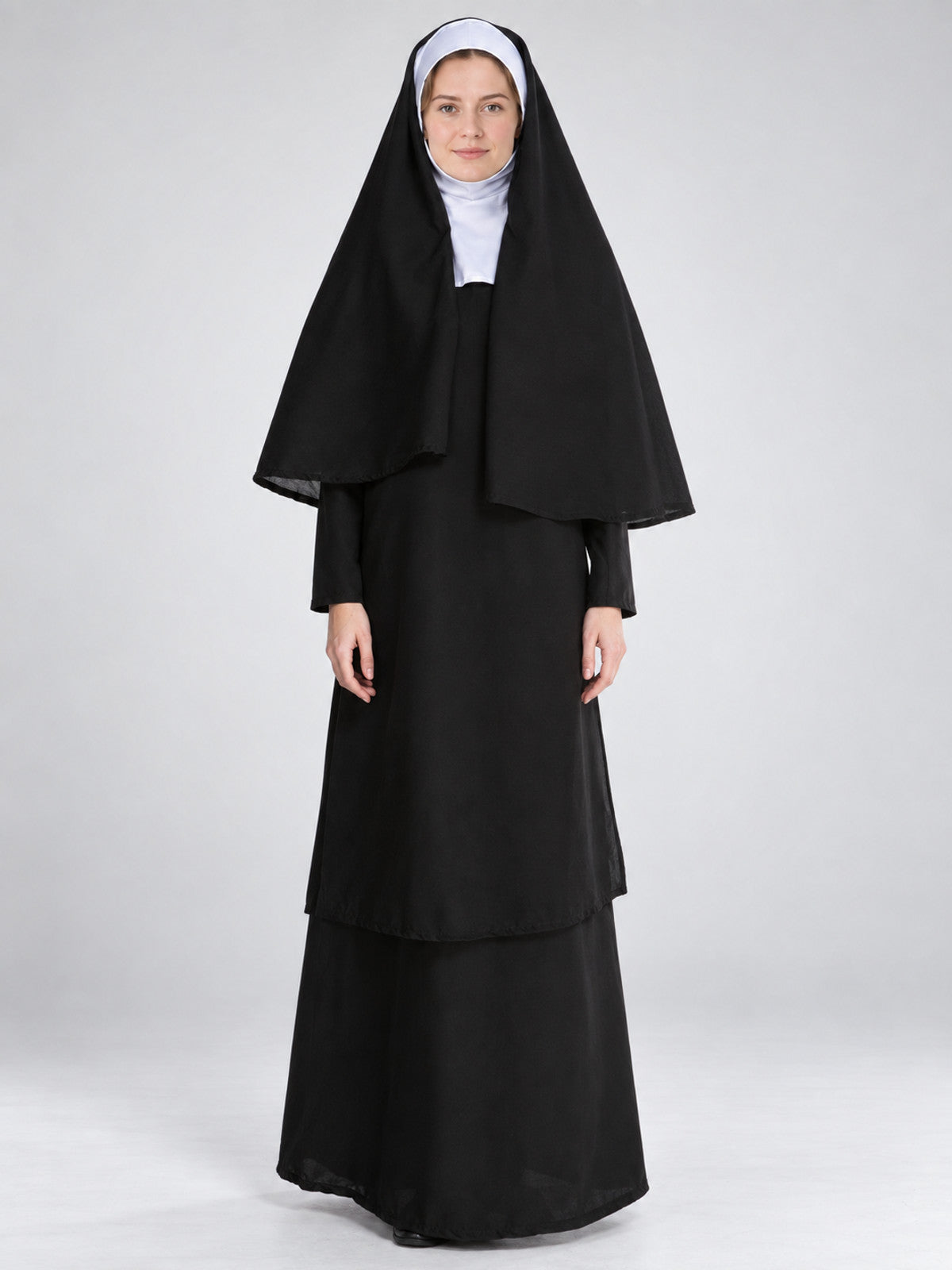 Nun Costume with Black Veil and White Headpiece