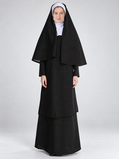 Nun Costume with Black Veil and White Headpiece