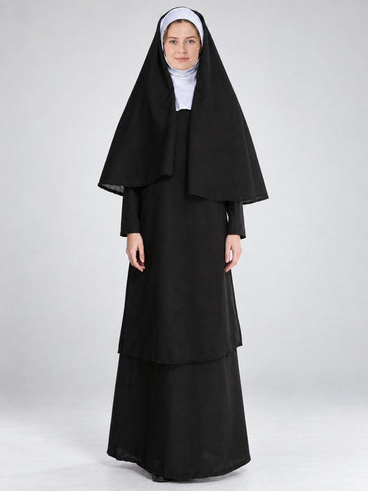 Nun Costume with Black Veil and White Headpiece