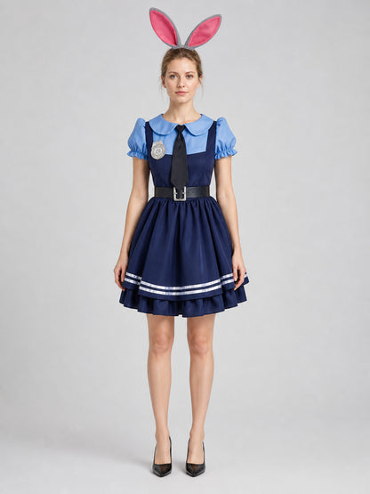 Judy Cosplay Costume, Dress with Accessories on-model view