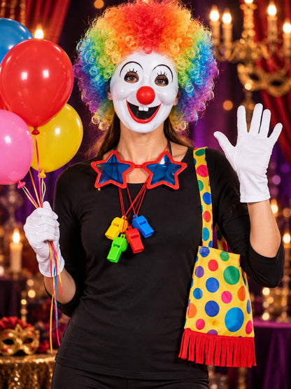 Clown Accessory Set: Wig, Mask, Nose, Gloves