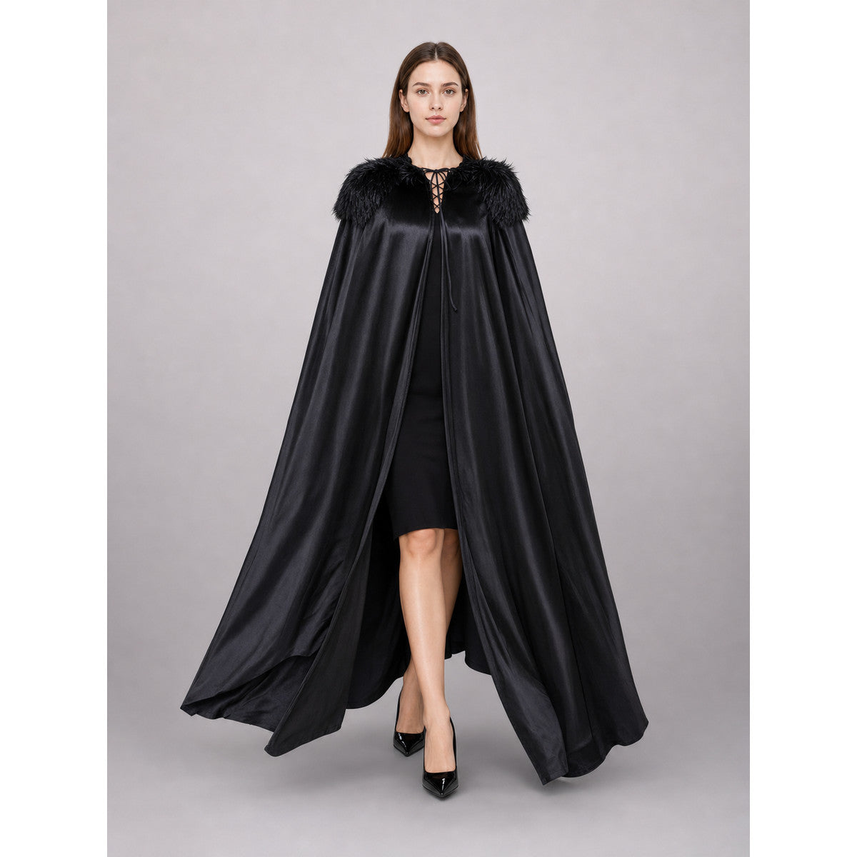 Black Costume Cloak for Witch Cosplay front view