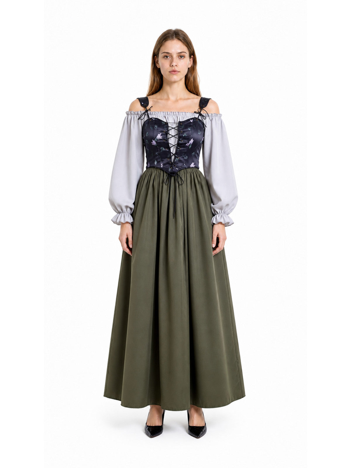 Historical Dress with Corset Bodice and Full Skirt main product view