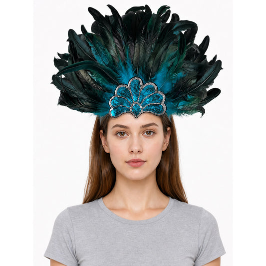 Feather Headpiece with Turquoise Sequins