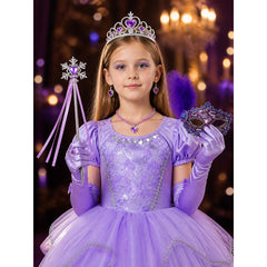 Girls' Purple Princess Costume Set With Sparkle Dress, Tiara, Mask & Gloves