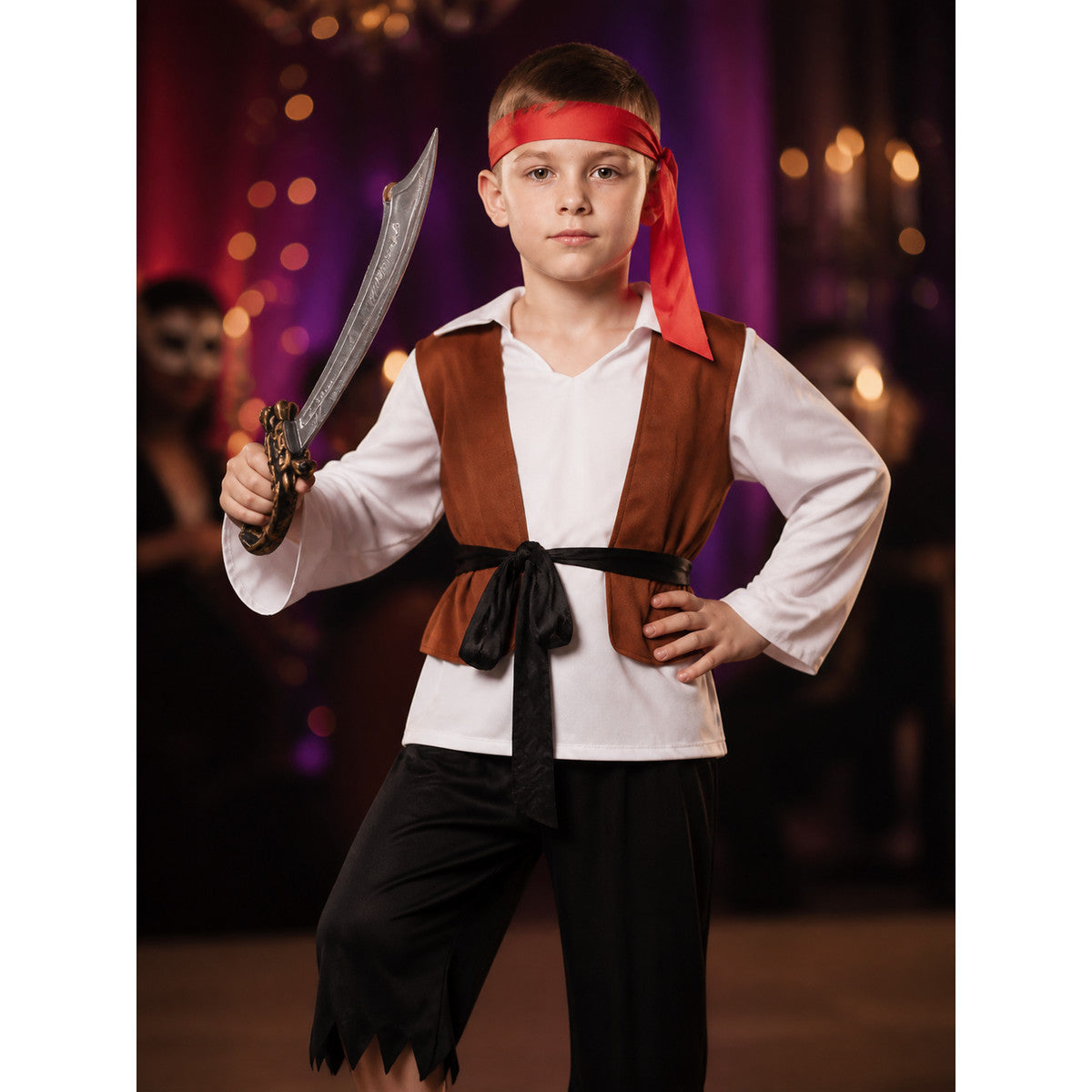 Kids Pirate Costume Set with Vest, Pants & Belt - Halloween Cosplay Outfit on-model view