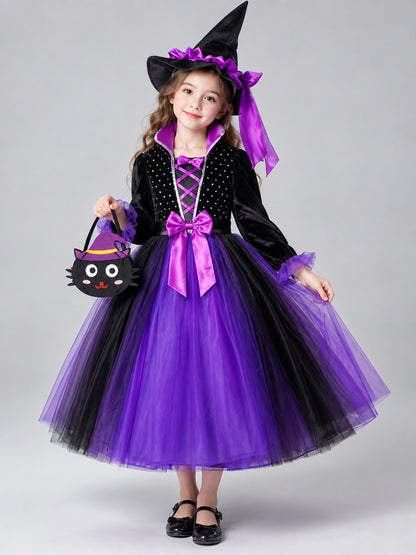 Kids' Witch Costume with Hat and Bag
