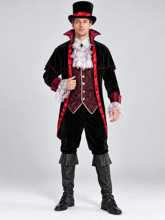 Vampire Carnival Costume with Jabot, Vest, and Top Hat