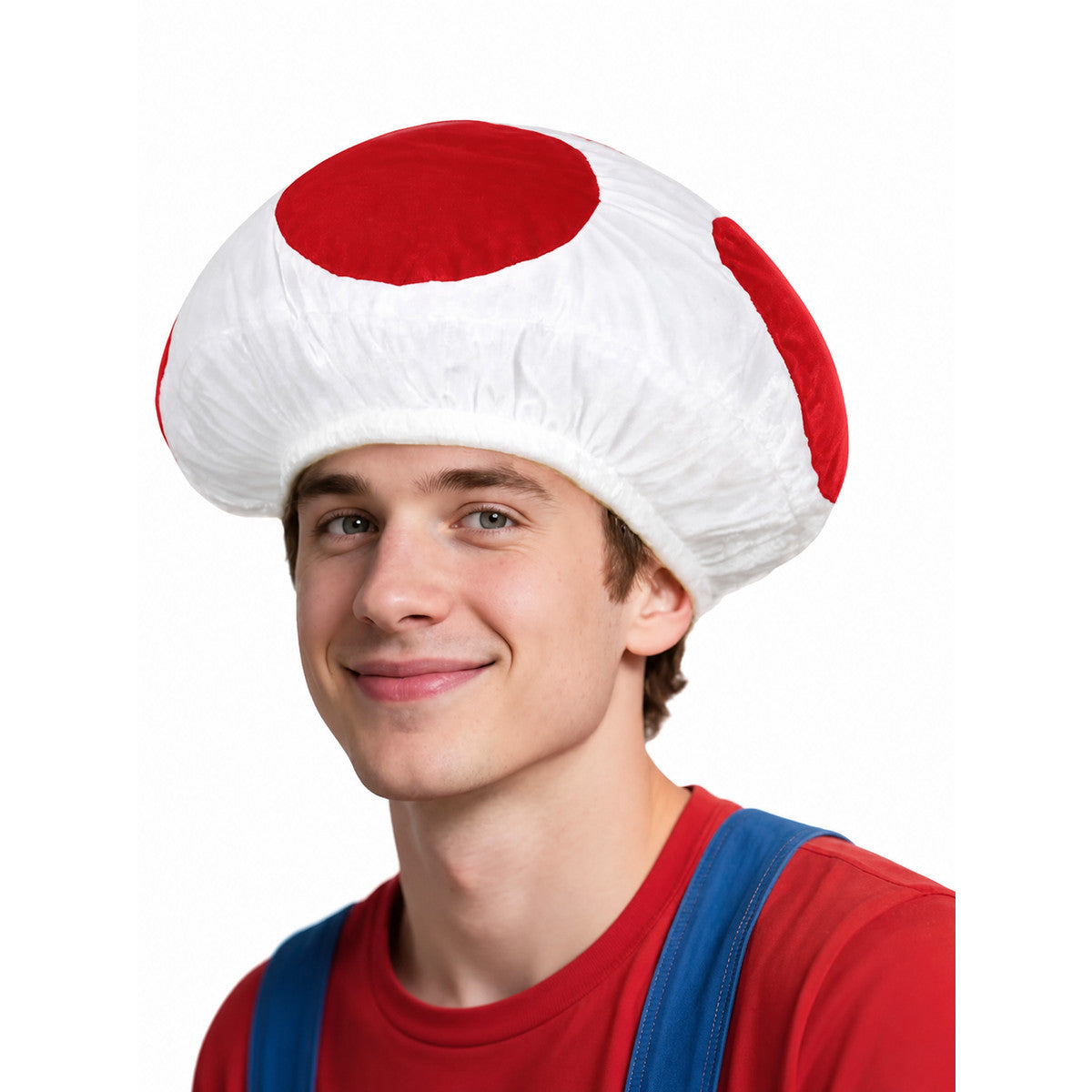 An unusual mushroom-shaped headpiece will be a noticeable detail of a costume, themed party, or stage look. The design has a playful style and resembles a large mushroom hat: a rounded, voluminous crown with a full gathered shape and a wide