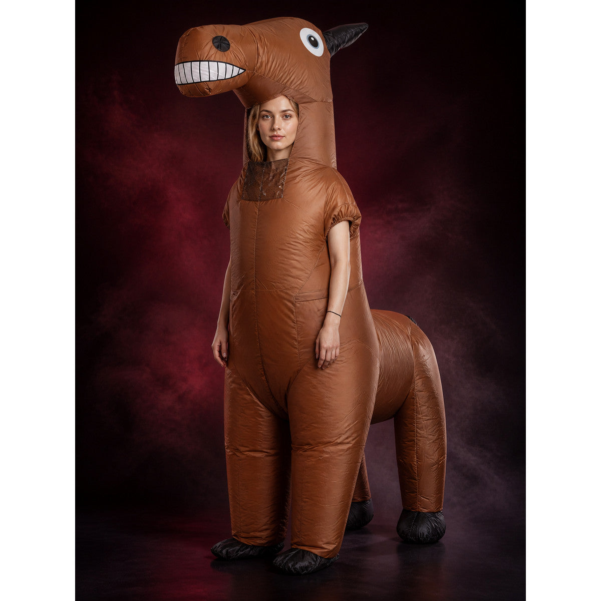 Unisex Brown Horse Costume Bodysuit with Horn for Halloween main product view