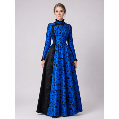Vintage-style dress with a high neck and lace on-model view