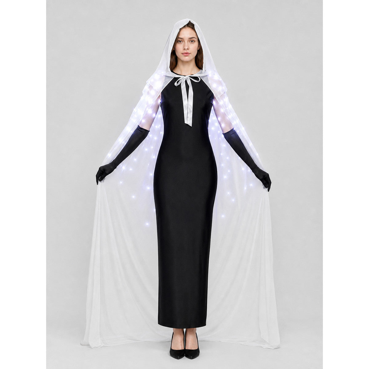 Lighted White Hooded Cape