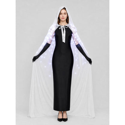 Lighted White Hooded Cape