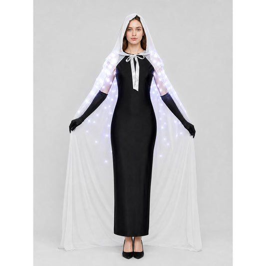 Lighted White Hooded Cape