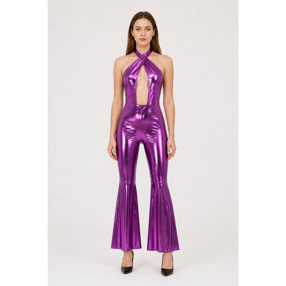 Purple Cutout Jumpsuit with Flared Pants main product view