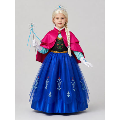 Snow Queen Costume, Dress with Cape, Crown, and Wig on-model view