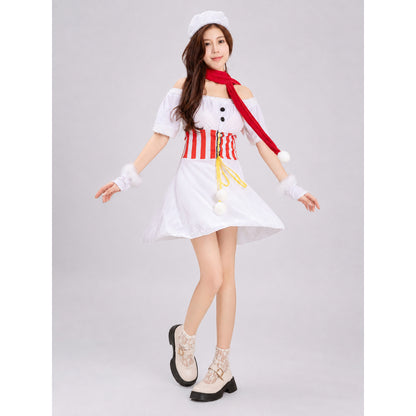 White Christmas Costume with Red Striped Trim