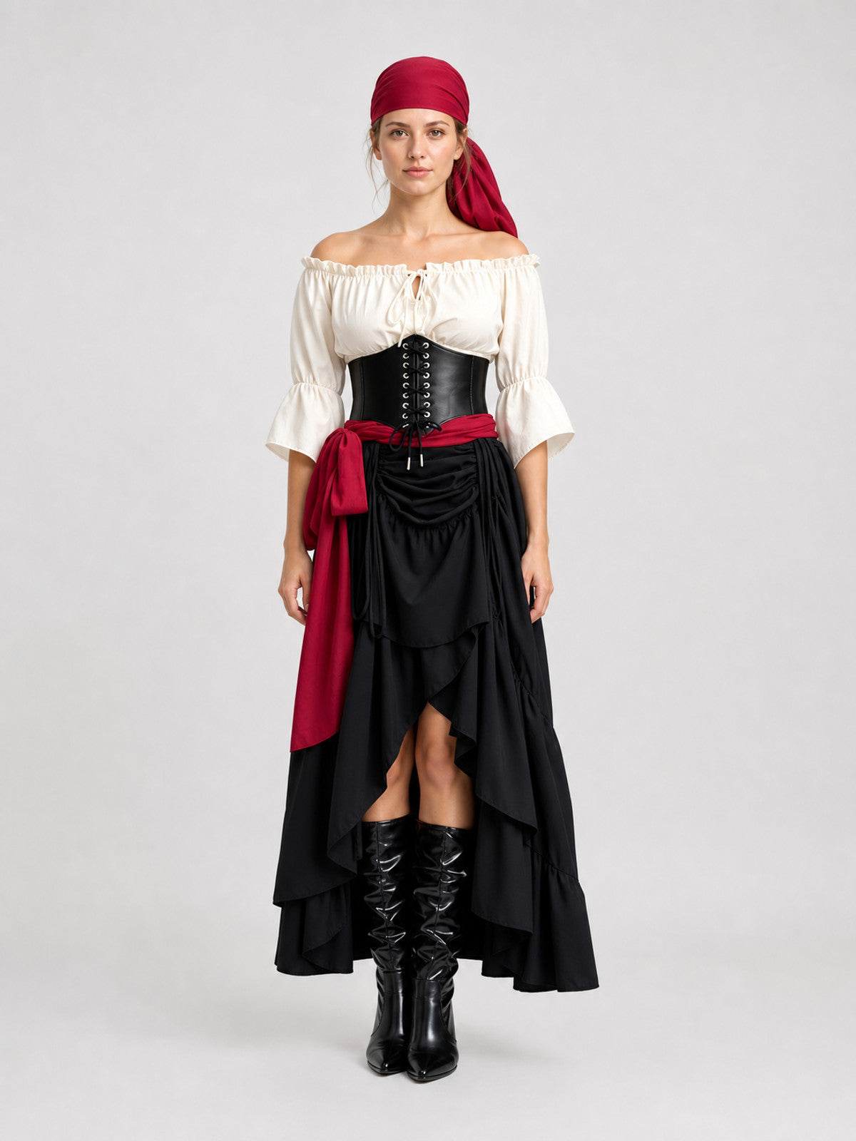 Halloween Pirate Costume: Corset, Blouse, and Skirt