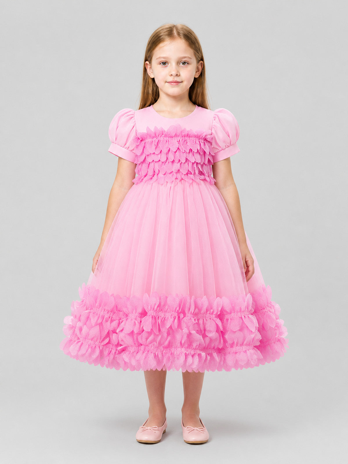 Tutu Dress with 3D Petals, Full Skirt on-model view