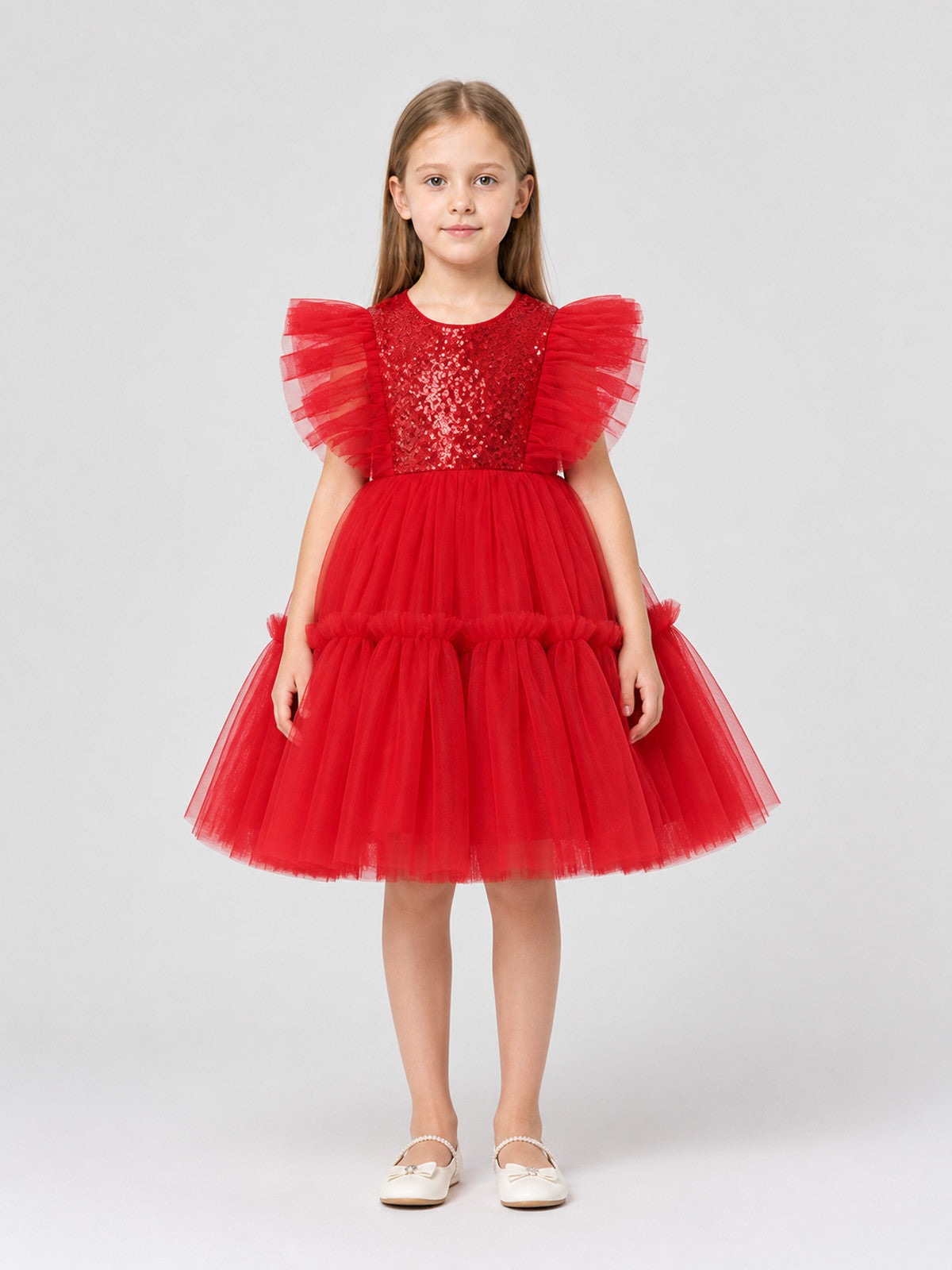 Holiday Dress with Sequins and Full Skirt on-model view