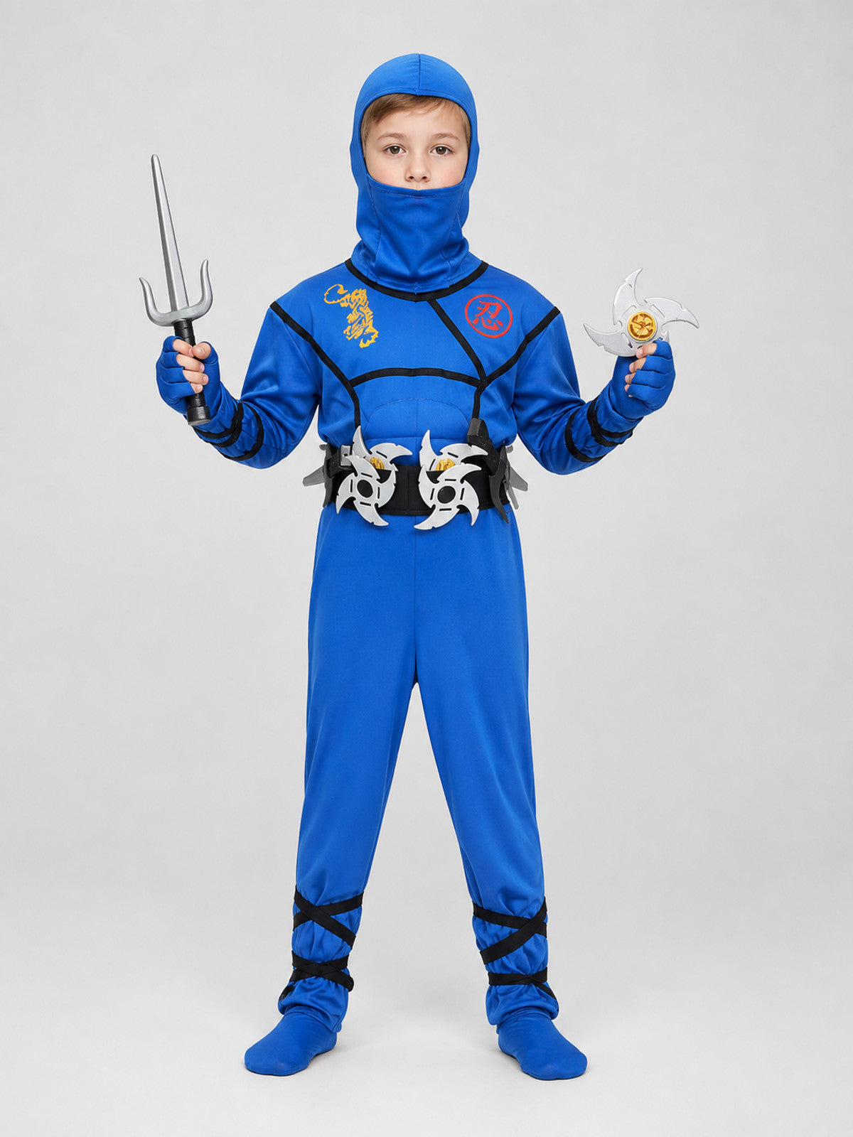Ninja Cosplay Costume, Jumpsuit with Mask on-model view