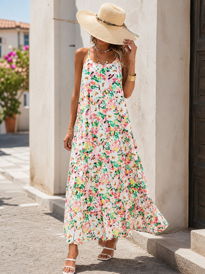 Women's Long Spaghetti-Strap Printed Dress main product view