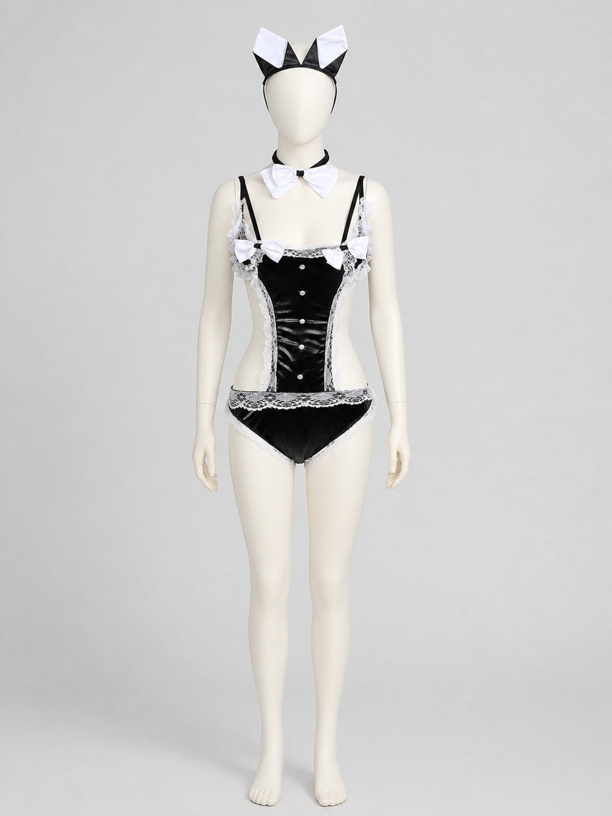 Lace Bunny Costume with Bodysuit and Ears for Cosplay on-model view