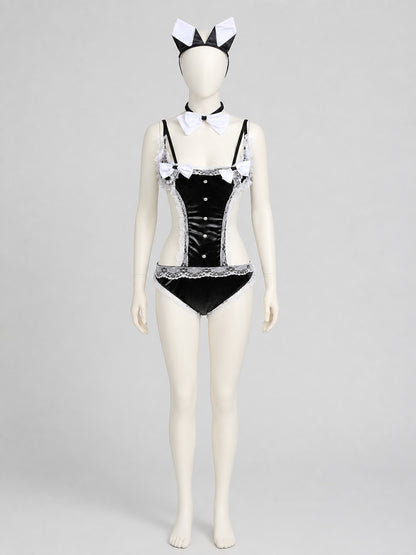 Lace Bunny Costume with Bodysuit and Ears for Cosplay on-model view