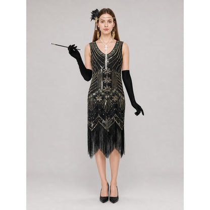 Art Deco Dress with Geometric Embellishment and Fringe