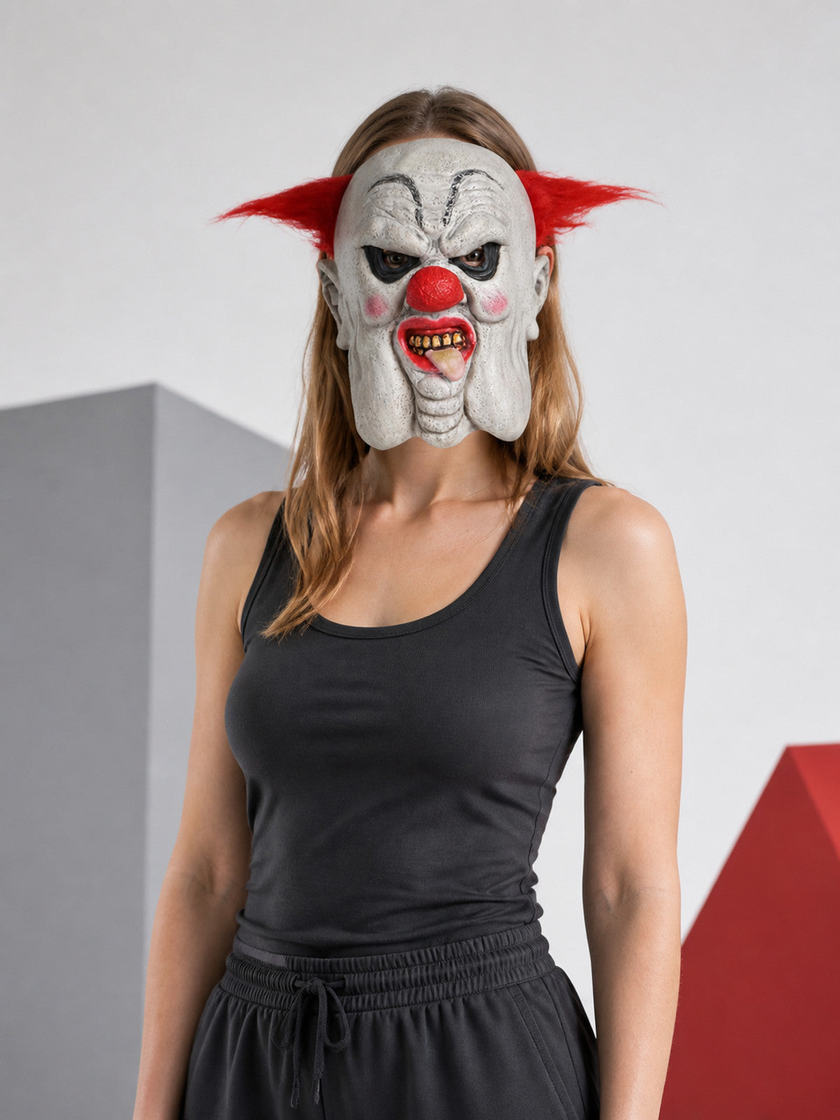 Halloween Carnival Clown Mask with Red Hair