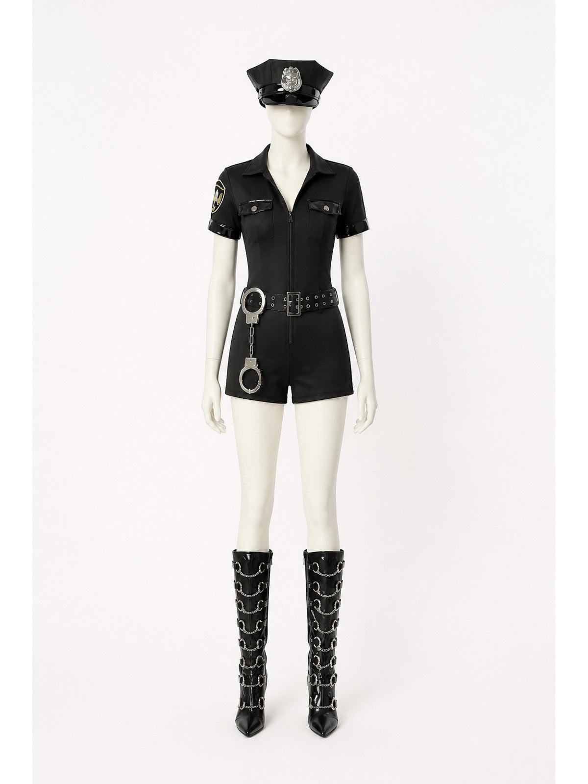 Black Police Costume with Short Sleeves and Shorts main product view