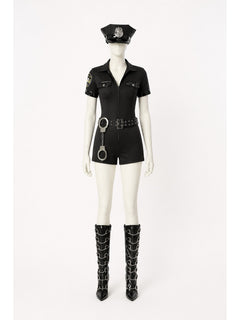 Black Police Costume with Short Sleeves and Shorts