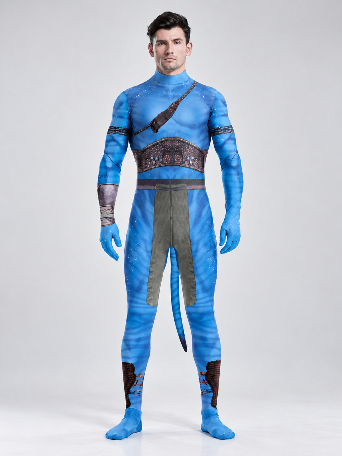 Blue striped pattern cosplay jumpsuit with tail
